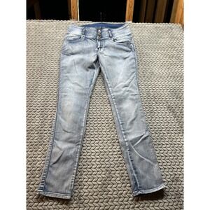 Tush Push Women's Skinny Jeans Blue Medium Wash Denim Button 5-Pocket Size 7